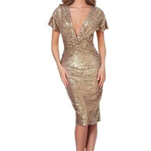 NWT Jovani 03853ASC Sequined Homecoming Dress Gold size 6